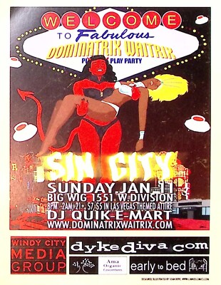 Dominatrix Waitrix Big Wig Chicago IL Party Flyer Vintage