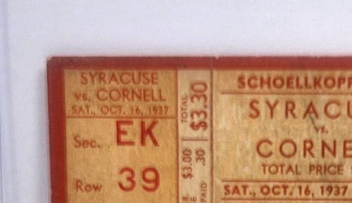 1937 Syracuse University vs Cornell Football Game Unused Full Ticket - Picture 2 of 12