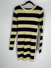 FOREVER 21 women's knee length knit dress NWT size L striped long sleeve stretch