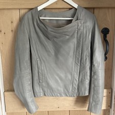 Womens Grey Real Leather Waterfall Jacket Size 12 Soft Grey-laredoute