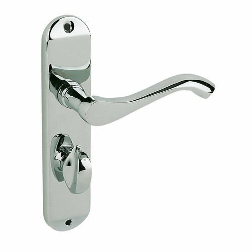 Door Handles on Backplate Chrome Scroll Latch Lock Bathroom Modern Cadenza D3 - Picture 8 of 21