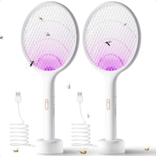 Electric Fly Swatter 2 Pack Bug Zapper Racket 4000 Volt Dual Modes Fly Zapper Re