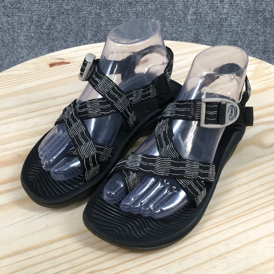 Sandalias Chaco Mujer 7 Z/2 Deportivas Ajustables Tirantes Cordones Negro Gris Tela Foto 3 de 4