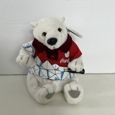 1999 Collectible Coca Cola Bean Bag Plush Polar Bear in Red Golf Shirt