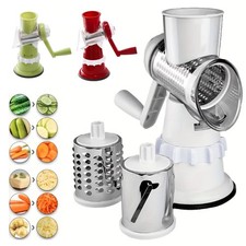 3-in-1 Rotary Cheese Grater SS Handheld Fruit Vegetable Slicer Shredder Chopper