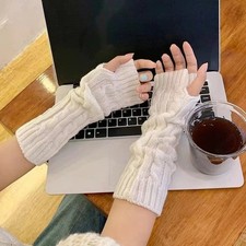 Knitted Fingerless Arm Warmers Screen Compatible Gloves for Winter Use