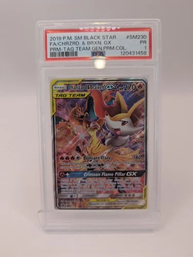 2019 P.M. SM Black Star Promo Charizard & Braixen GX SM230 Tag Team PSA 1 POP 6!