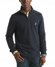 Nautica Mens Fleece Quarter Zip Sweatshirt in Navy Seas Small