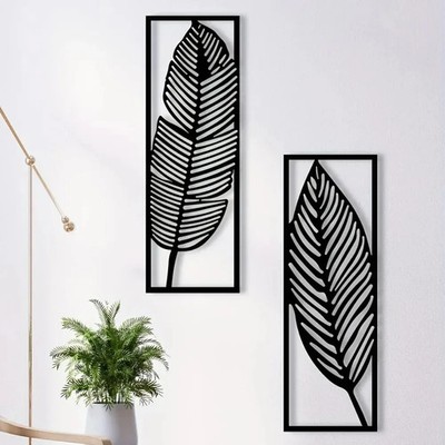 HELLOYOUNG 2Pcs Black Metal Leaf Wall Art Farmhouse Garden Decor