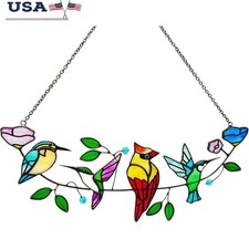 Handcrafted Stained Glass Suncatcher Colorful Birds Branch Window Decor New