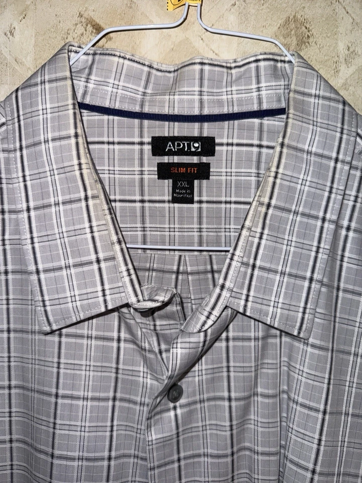 Lote de 2 camisas de vestir APT.9 para hombre - calce ajustado XXL - cuadros y rayas Foto 4 de 4