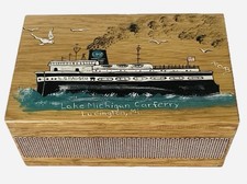 VTG Patsy Bloodgood Hand Painted Wooden Matchbox SS Badger Carferry MI Art