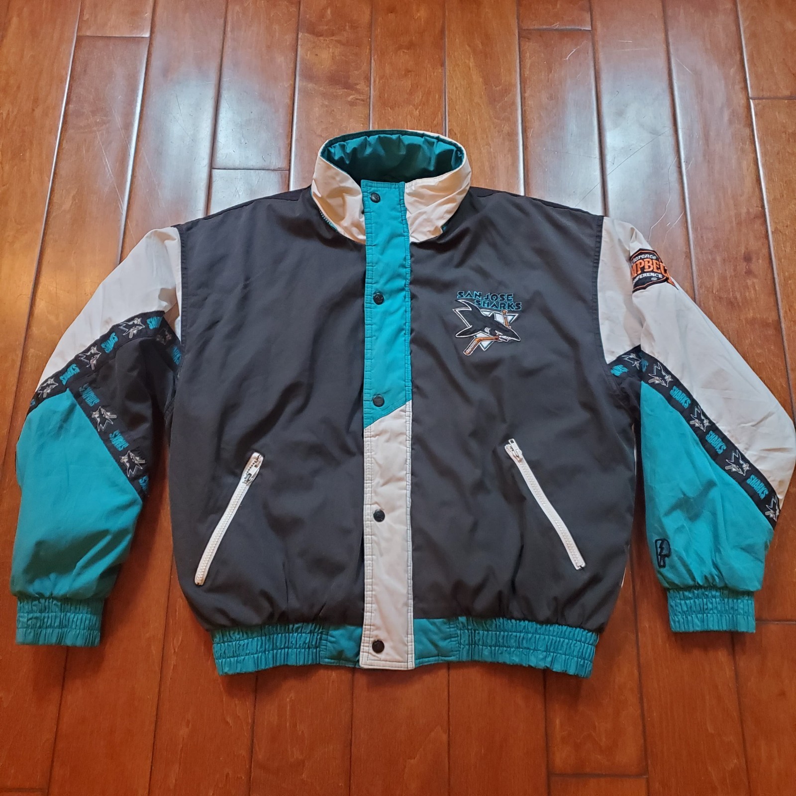Chaqueta De Colección San Jose Sharks Años 90 NHL Talla L Raro Jugador Profesional Hockey Abrigo