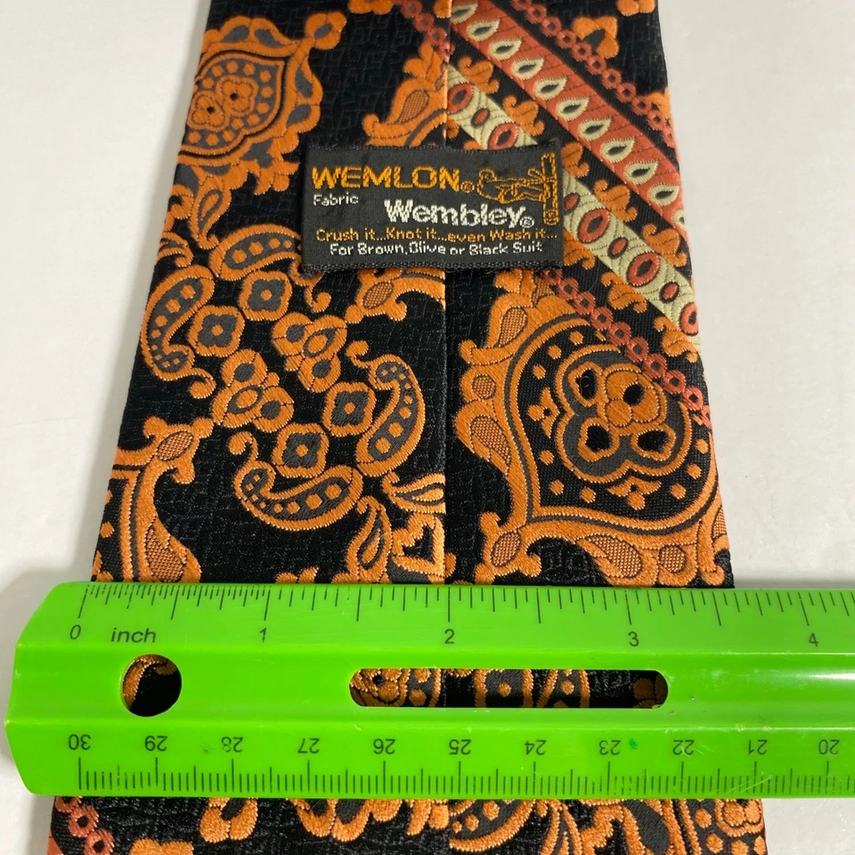 Corbata de tela Wembley para hombre negra naranja medallón mezcla de seda Foto 4 de 4