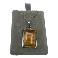 Brown Tiger's Eye Bead Design 925 Pendant on Sterling Silver Chain Necklace