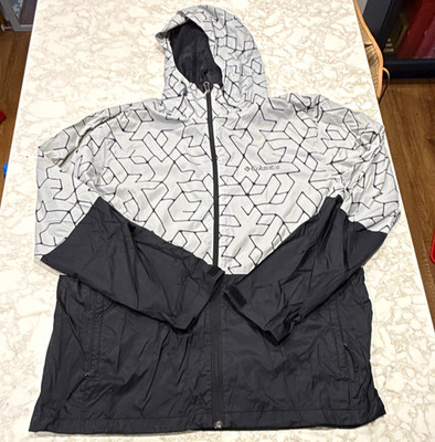 Columbia Men's L Hooded Full Zip Windbreaker Jacket Black/White Geometric