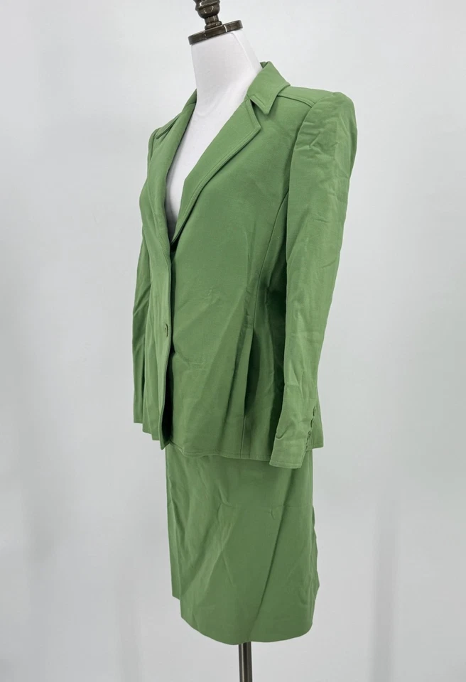 Traje Falda Oscar Del La Renta Vintage Lana Verde 2 Piezas Talla 8P/12P Foto 4 de 4