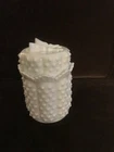 Vintage Fenton Hobnail Milk Glass Butterfly Candy Dish w/ Lid Scalloped Edge @6”