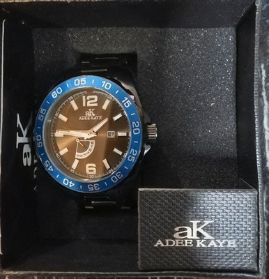 New Never Worn Adee Kaye AK6289-M Black Blue Watch w/ Box