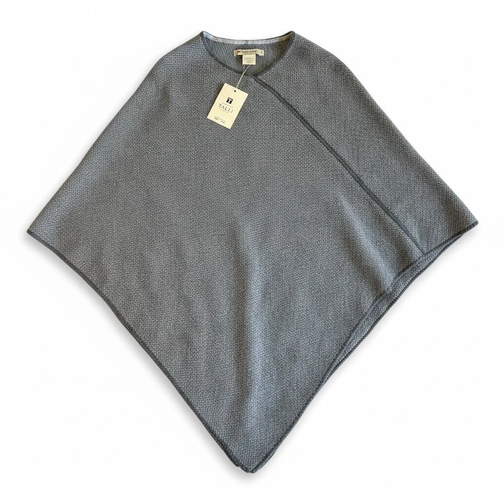 Fratelli Talli Italy Gray Wool Alpaca Blend Poncho Cape Wrap One Size NWT