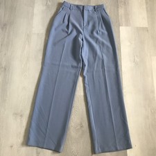 ZARA POWDER BLUE PANTS Medium Hi-Rise Pleated Wide Leg Trouser Pockets Belt Loop