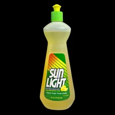 Vintage SUN LIGHT Dishwashing Liquid Clear Bottle Lemon 22oz ‘95 Mostly Full