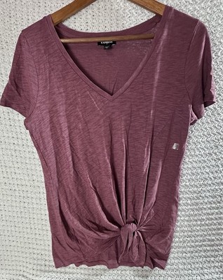 Express V-neck short-sleeve top muted tone knotted tie-front detail Size Medium
