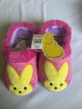 Peeps Bunny Slipper Kids Faux Fur Pink Yellow Purple Slip-On Size 9/10