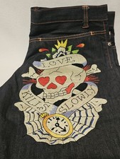 Ed Hardy Love Kills Slowly Embroidered Skull Denim Jean Shorts Men s Sz 36 Y2K