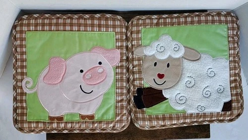 NOJO Wall Hangings Nursery Room Baby Pig Sheep Animal Décor Soft Corduroy  
