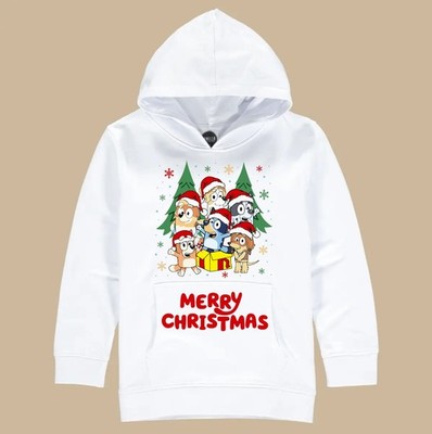 Kinder Bluey Weihnachten Hoodies. Größen 1/2 - 9/10. Komplett Bio Baumwolle Material.