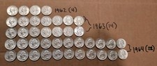(40) 1962-64 90% Silver Washington Quarters (40ct Total - $10 Roll)