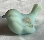 Vintage Fenton Satin Glass Bird Figurine Flowers Hand Painted and Signed.