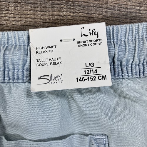 Silver Jeans Shorts Girls Large Blue Lily High Waist Relaxed Fit NEW NWT - Picture 4 of 9