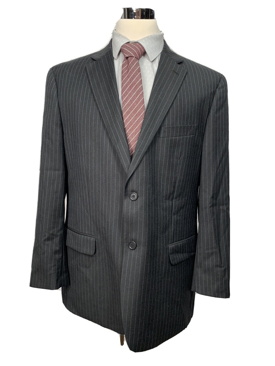 Tommy Hilfiger Men’s Gray Blue Pinstripe Wool Suit Jacket Sport Coat 44R