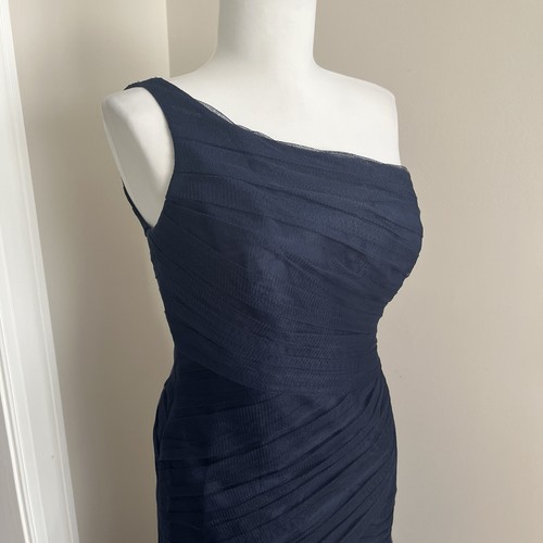 WHITE by Vera Wang Maxi Tulle One Shoulder Ball Gown 6 Navy Whimsigoth Feminine - Picture 14 of 15