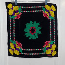 Vintage Symphony Christmas scarf with holly berry wreath  gold bells