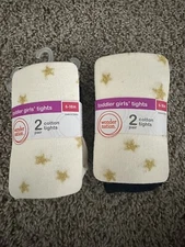 2XWonder Nations Toddler Girls Heavyweight Tights 2 Pc Gold Stars and Blue 6-18M