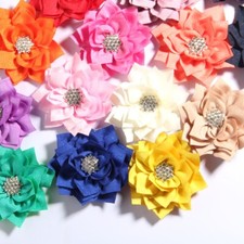10PCs 7.5CM 2.95" Lotus Hair Flowers With Rhinestone For Accessories Bouquet