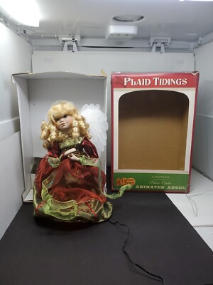 Cracker Barrel Plaid Tidings Fiber Optic Lighting Animated Angel WORKS