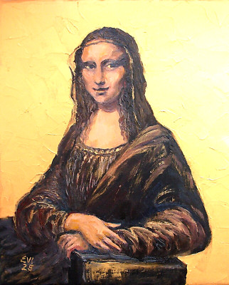 Mona Lisa Original Ölgemälde Wandbild Wanddeko Leinen Leinwand 10x12 cm