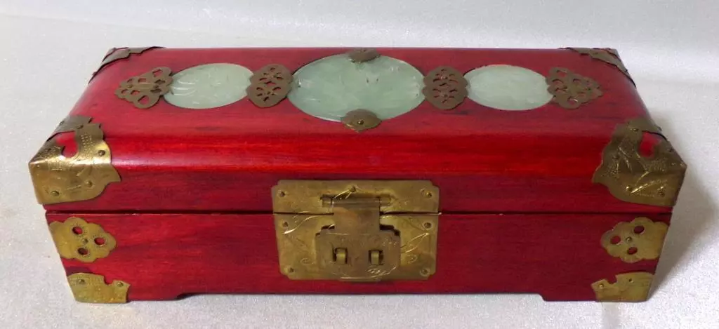 Vintage Chinese Jewelry Box Jade Brass eBay