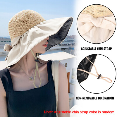 Floppy Wide Brim Paper Straw Sun Hat with Chin Strap Foldable Packable Floppy Beach Hats for Women Foldable Sun Hats for Women UV  main image 2