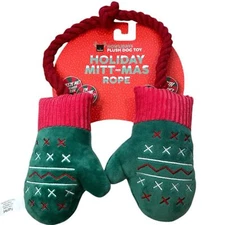 Christmas Mittens Dog Toy NWT Holiday Gift Puppy Squeaky Crinkle Rope Pet 