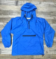 Vintage LL Bean Jacket Womens Medium Blue Outdoor Hooded Quarter Zip Lightweight