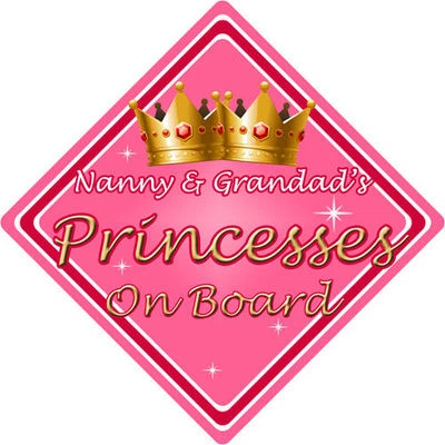 CAR SIGNS DIRECT Baby On Board Car Sign ~ Nanny & Grandads Princesses~Pink