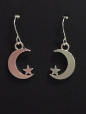 3 Pairs Earrings Lot Silver Moon Star Charm Stainless Steel Hooks Man Or Woman