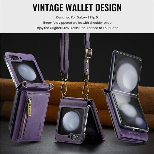 Leather Crossbody Zipper Wallet Case Cover For Samsung Galaxy Z Flip7 FE 6 5 4 3 - Picture 12 of 75