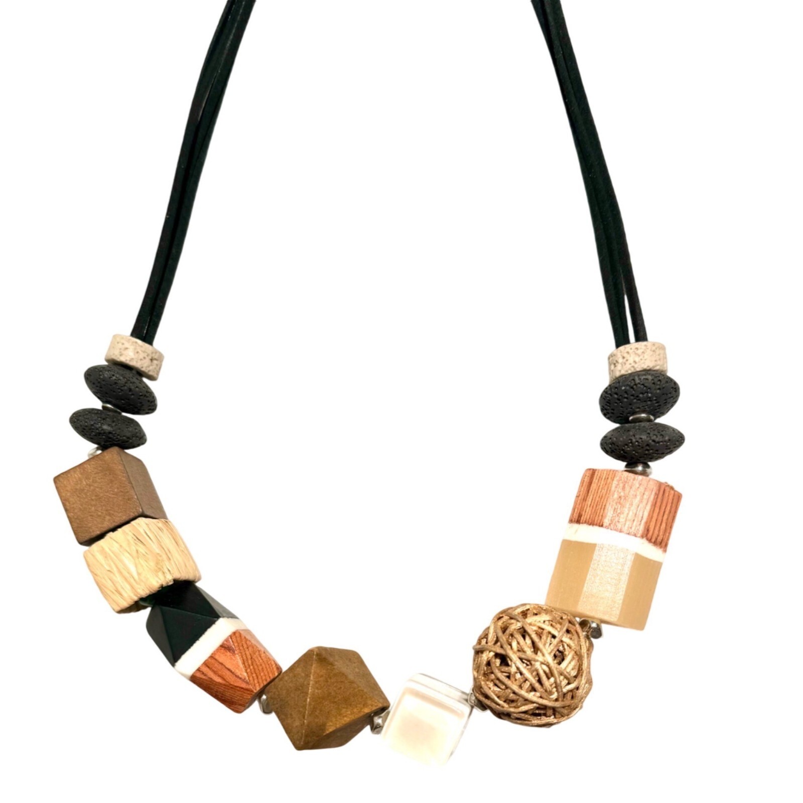 Unique Boho geometric statement necklace - wood, … - image 1