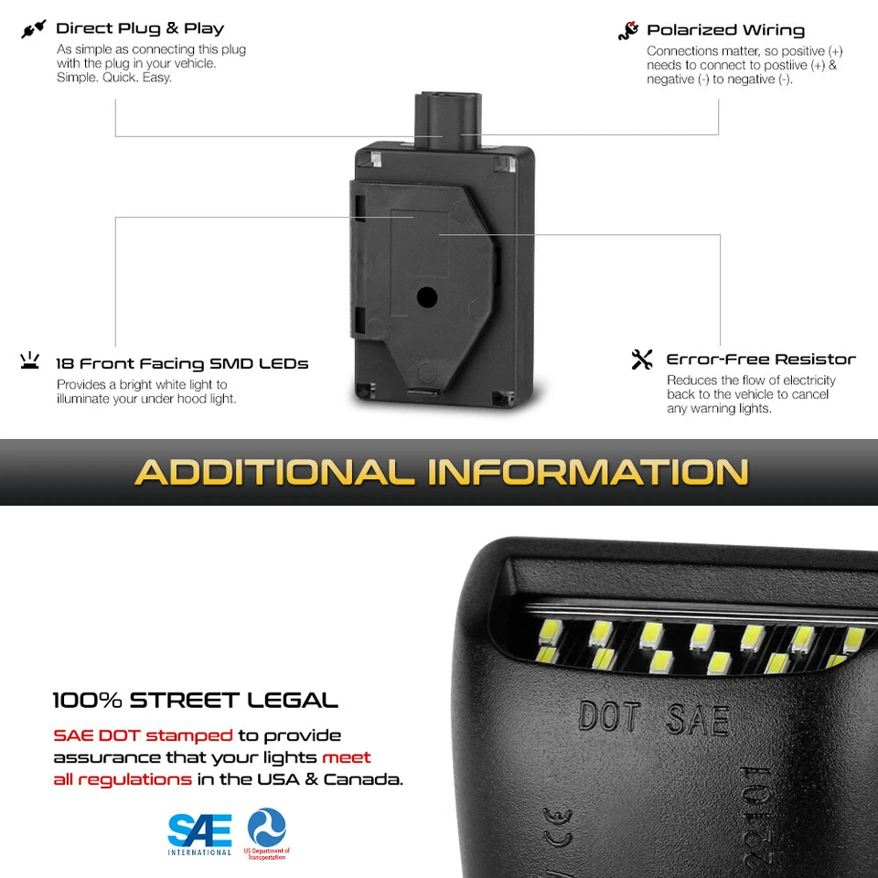 Underhood Hood Courtesy LED Lamp Light For Ram Wrangler Grand Cherokee Chrysler - Image 4 of 4